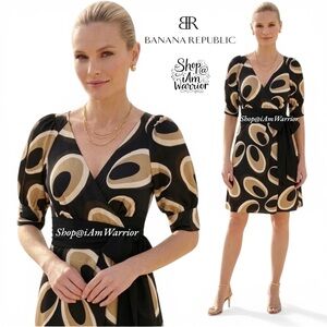 Banana Republic satin puff sleeve abstract printed wrap dress *shop@iamwarrior